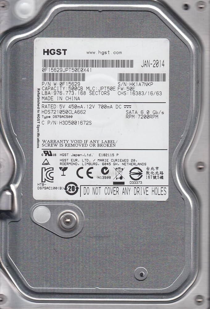 (未使用･未開封品)Hitachi HDS721050CLA662 500GB P/N: 0F15636 MLC: JPT50E HDS721050CLA662, PN 0F15636, MLC JPT50E, Hitachi 500GB SATA
